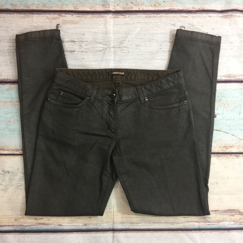 Roberto Cavalli, Womens Shimmer Brown Skinny Leg